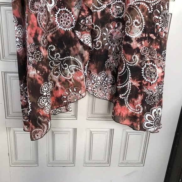 Avenue Tunic Blouse Plus Sz26/28 Earthtones Ruffle Neckline Lined Pre-Ownedt - Picture 6 of 10